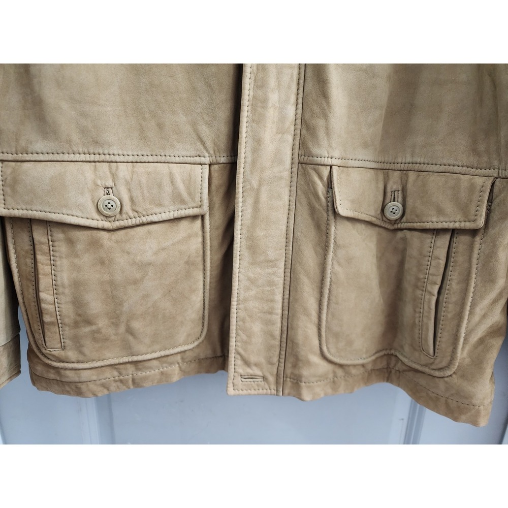 Timberland Leather Gear Jacket XL Tan Genuine Cowhide Quilted Field Coat - Picture 3 of 16